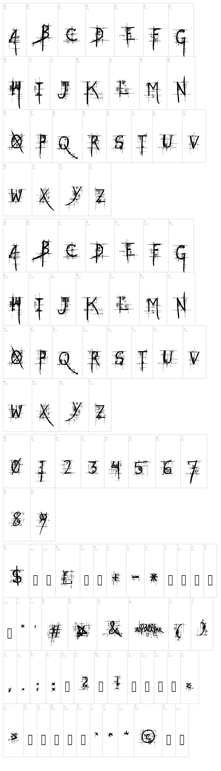 Street Gothic font map