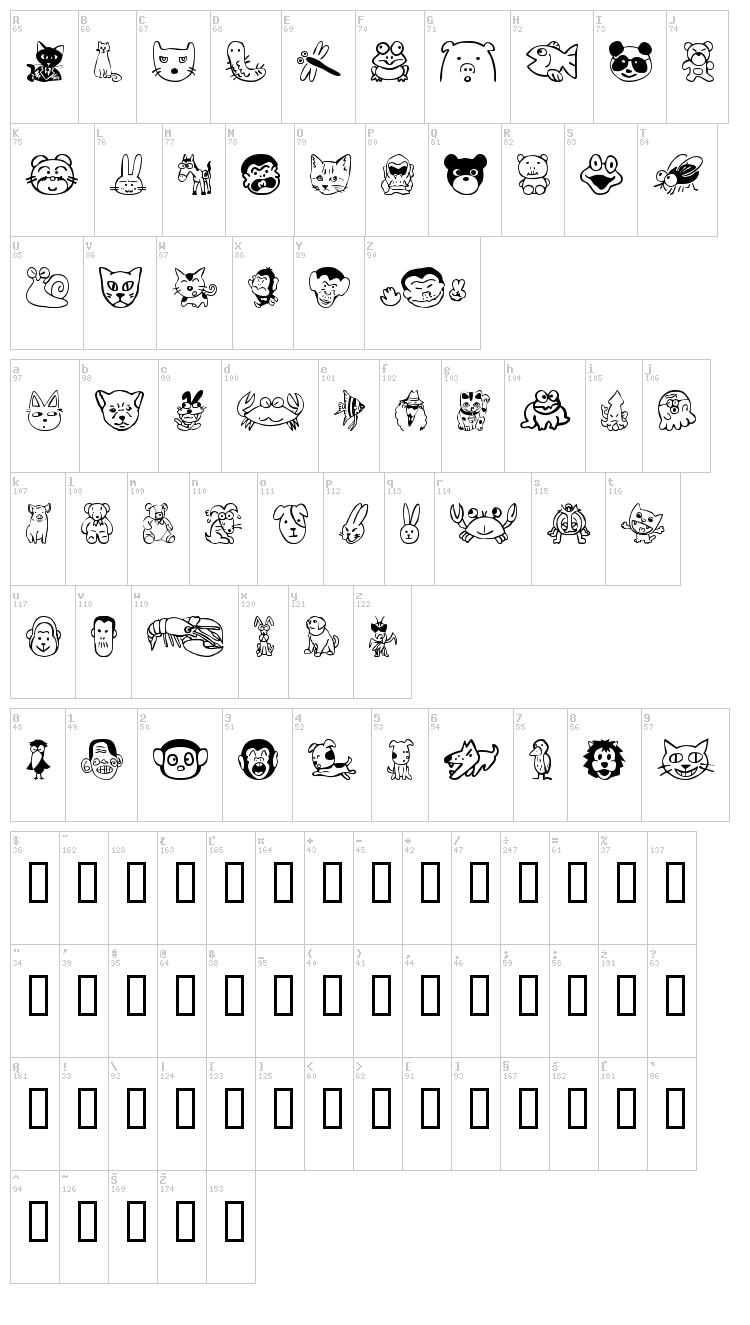 Sakabe Animal 01 font map