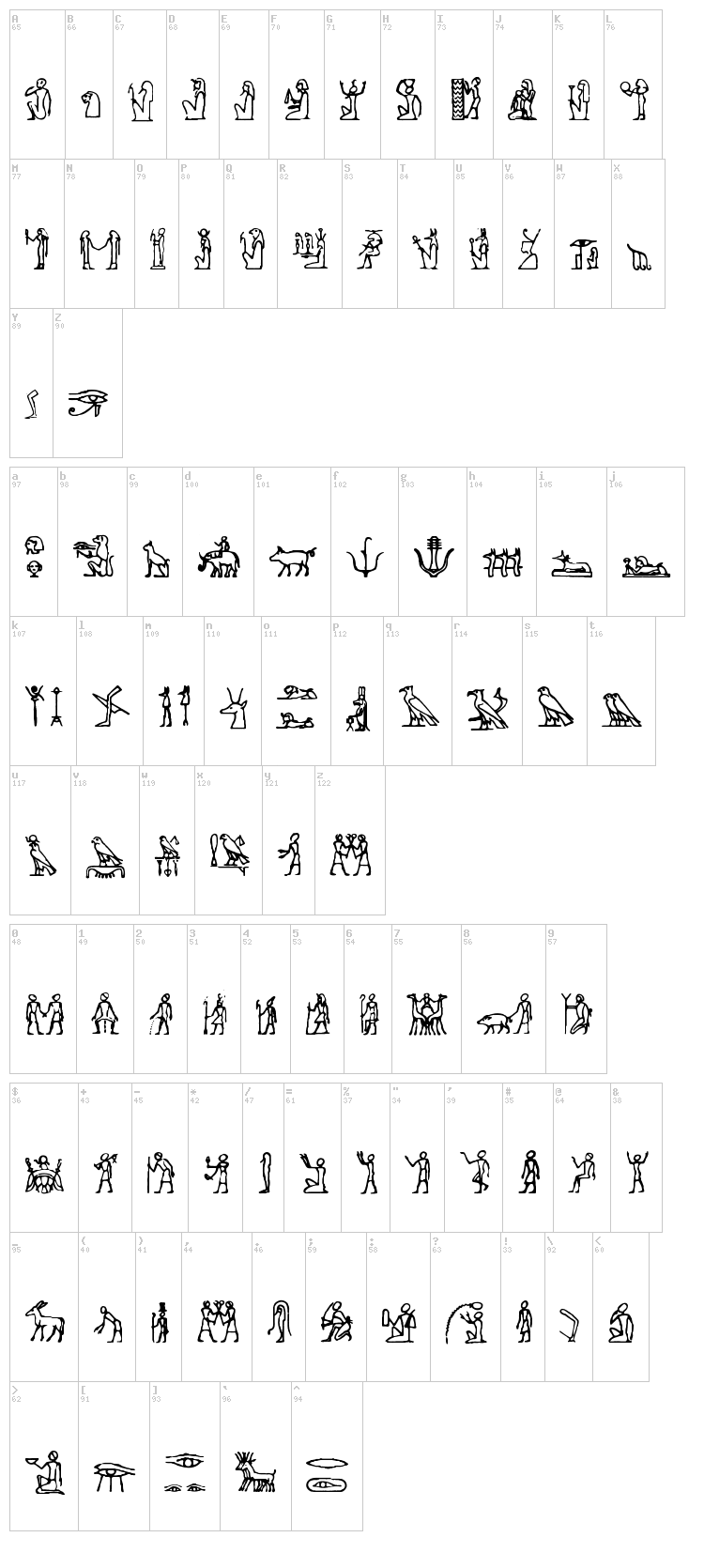 Hieroglify font map