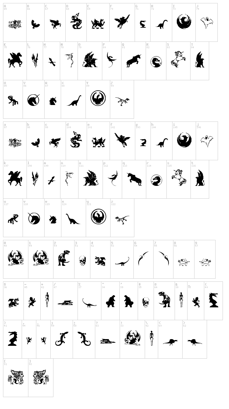 Fantastic Creatures font map