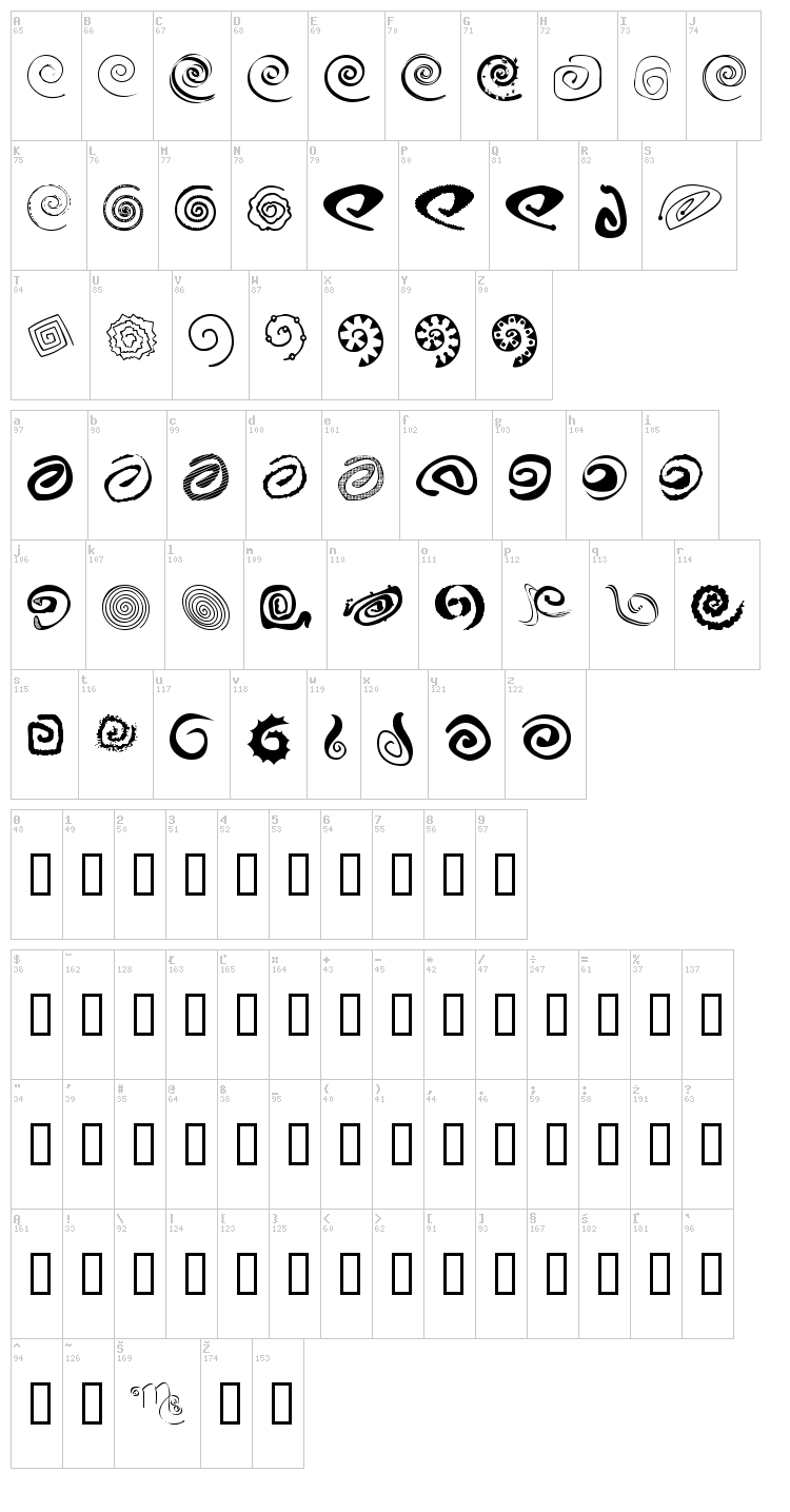 XSpiralmental font map