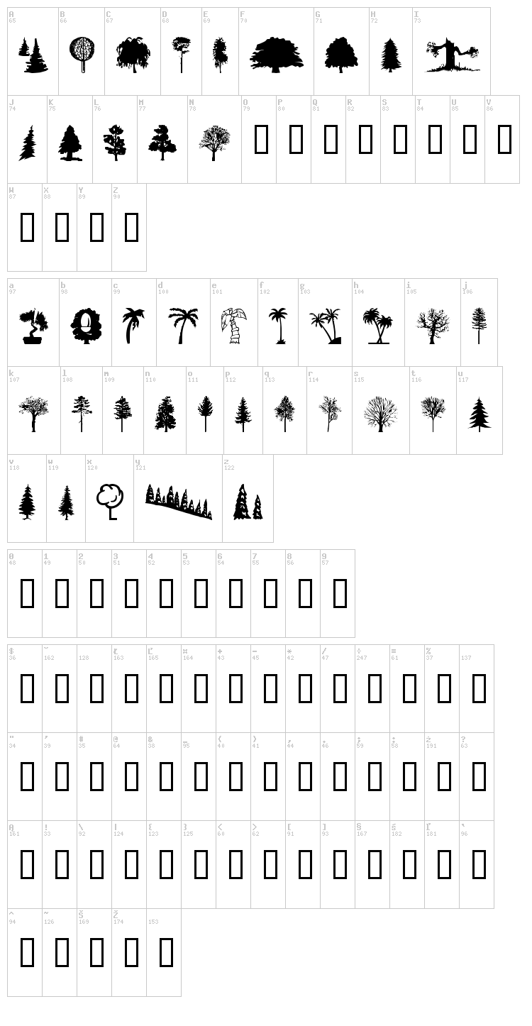 WM Trees 1 font map