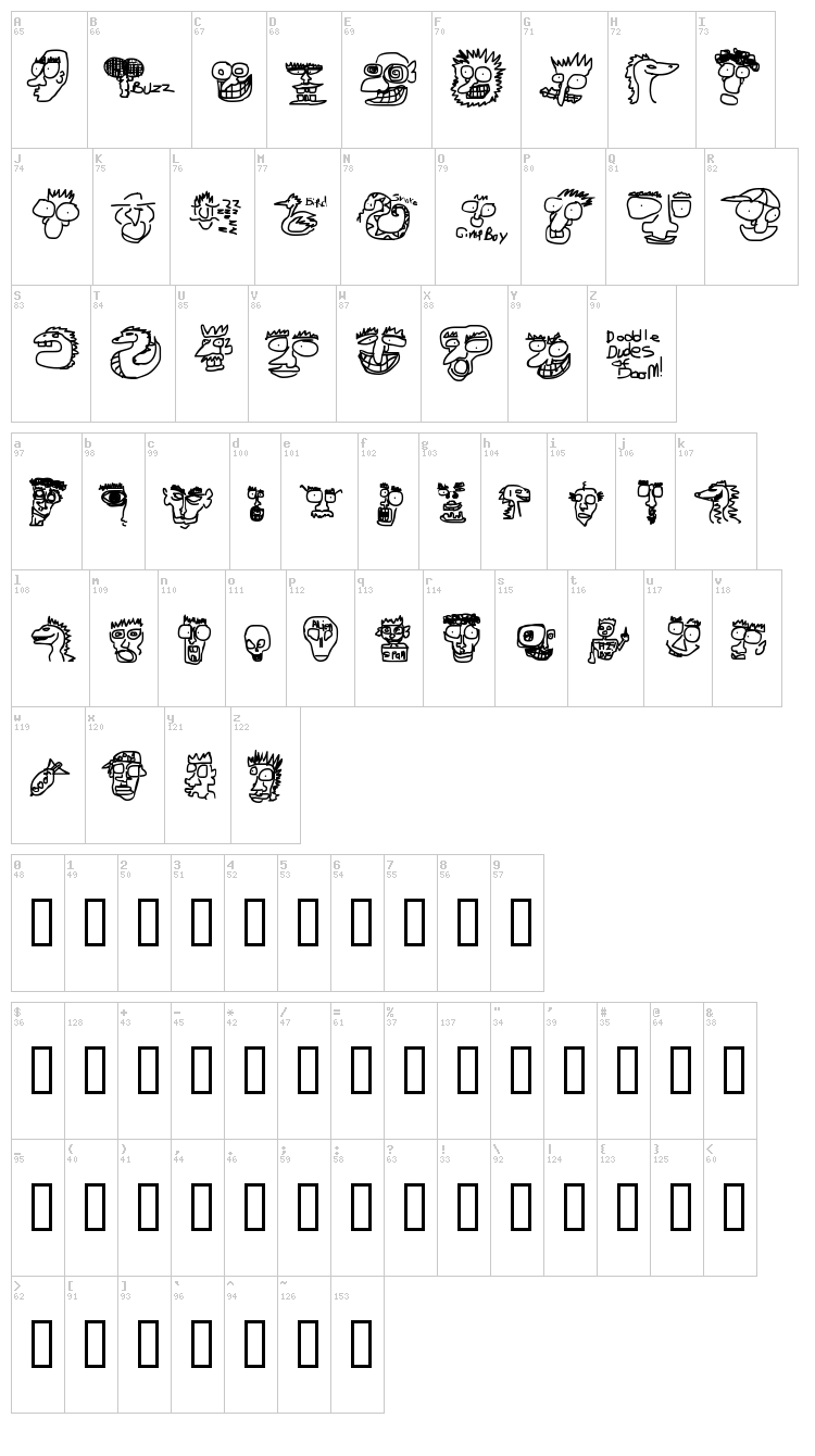 Doodle Dudes of Doom font map