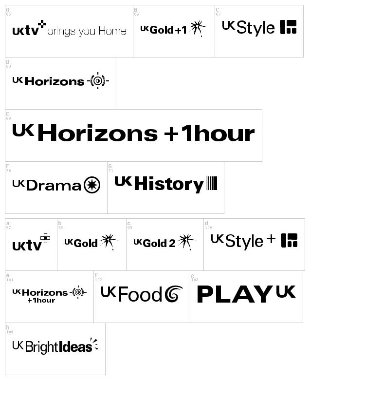 UK TV logos font map