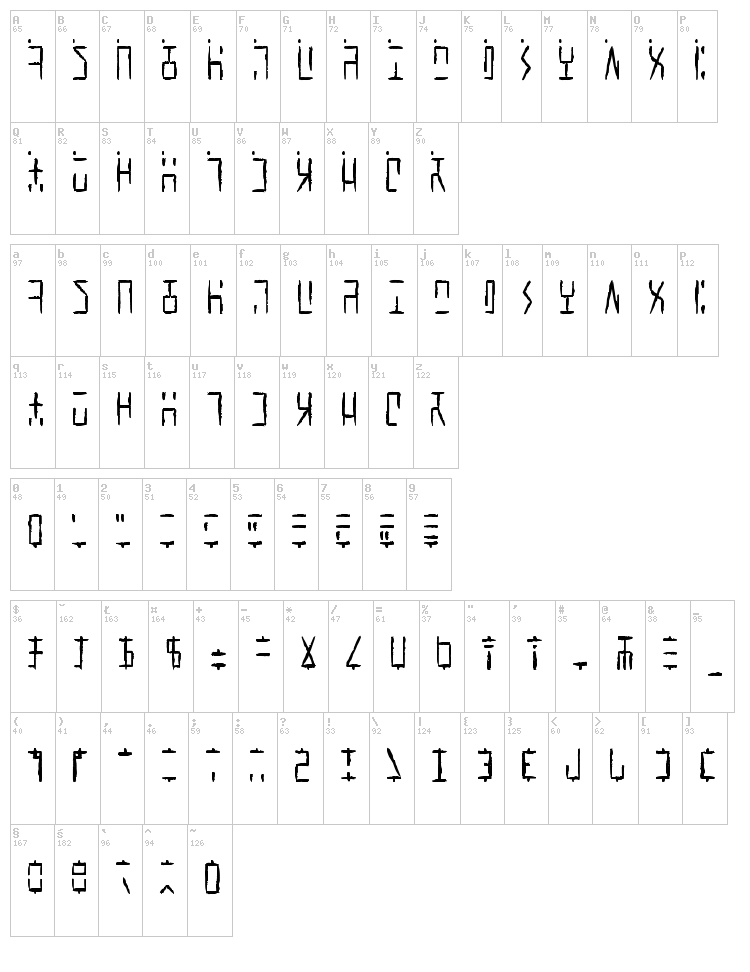 Ancient G Written font map