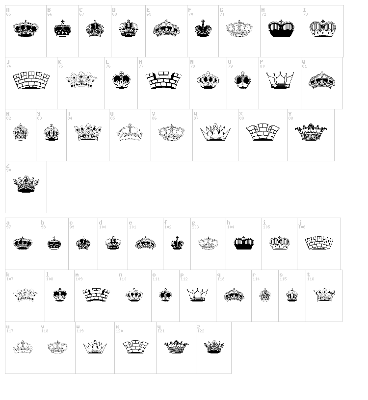 Intellecta Crowns font map