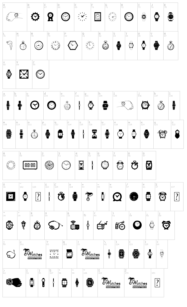 Watches font map
