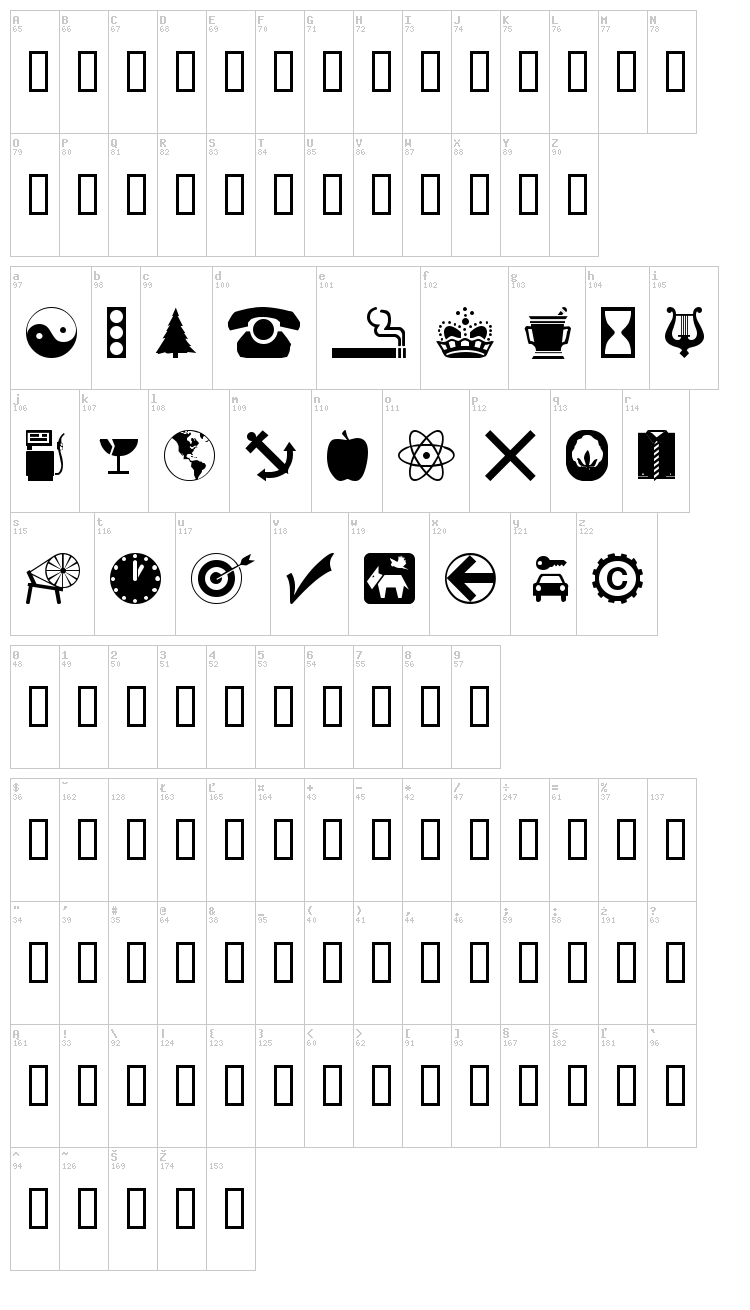 WM Symbols font map