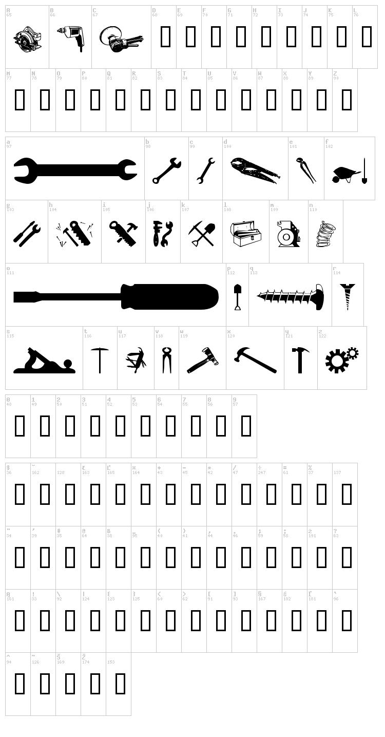 WM Tools 1 font map