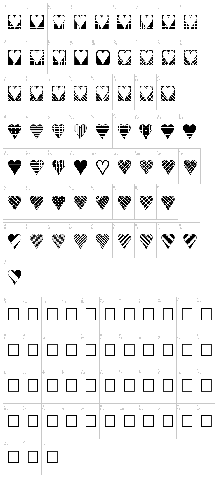 Heart Things 3 font map