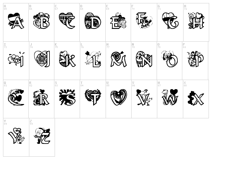 Valentine Hearts font map