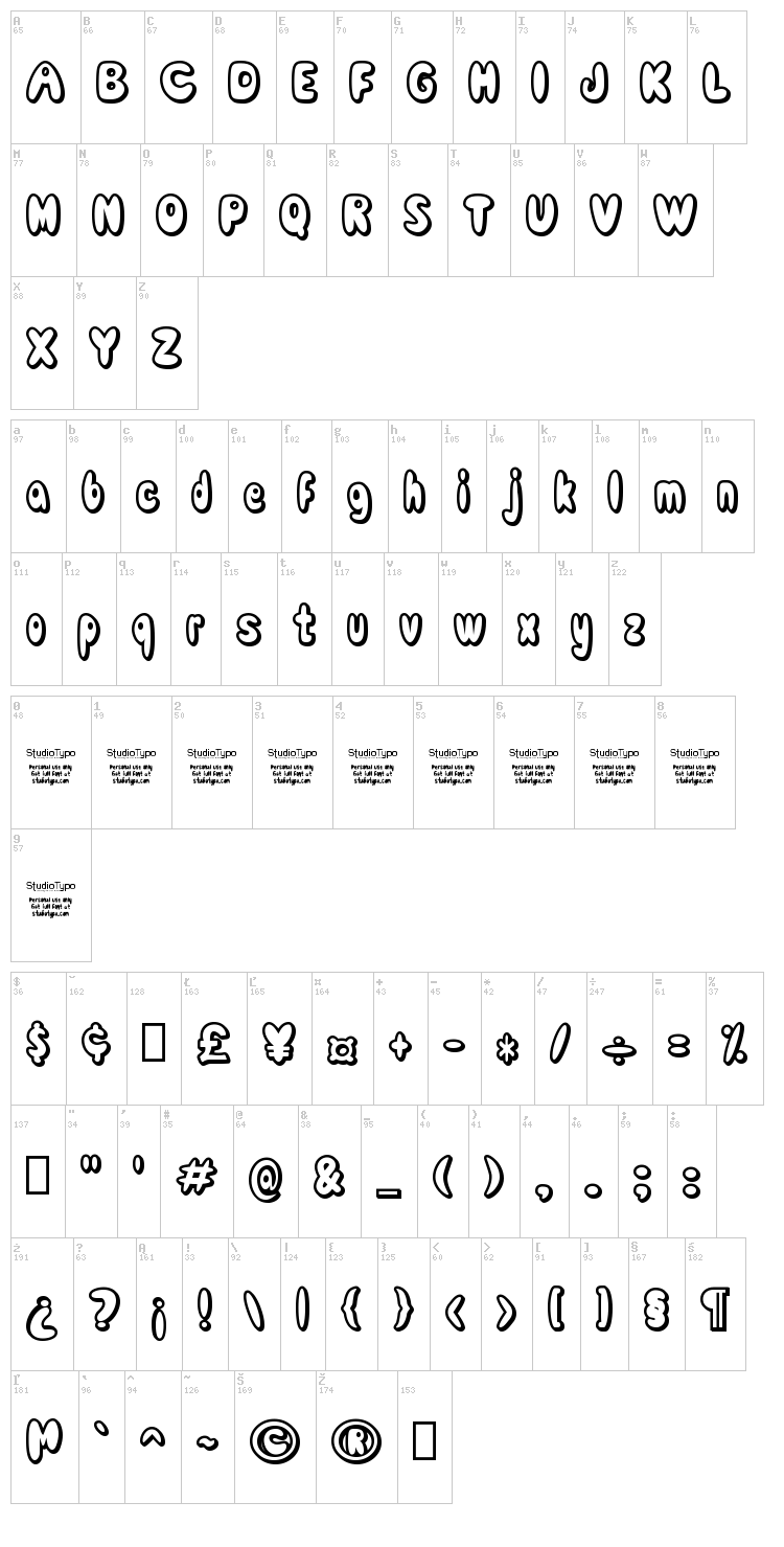 Comic White Rabbit font map