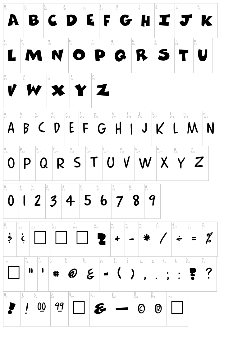 ComicsCarToon font map