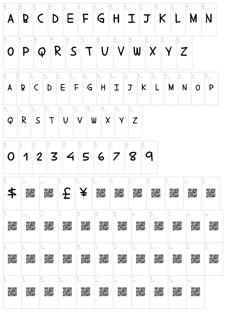 Comic Tans font map