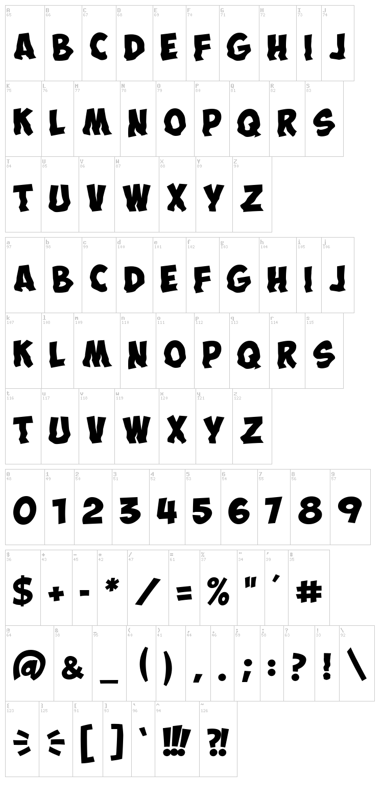 Obelix Pro Cry font map