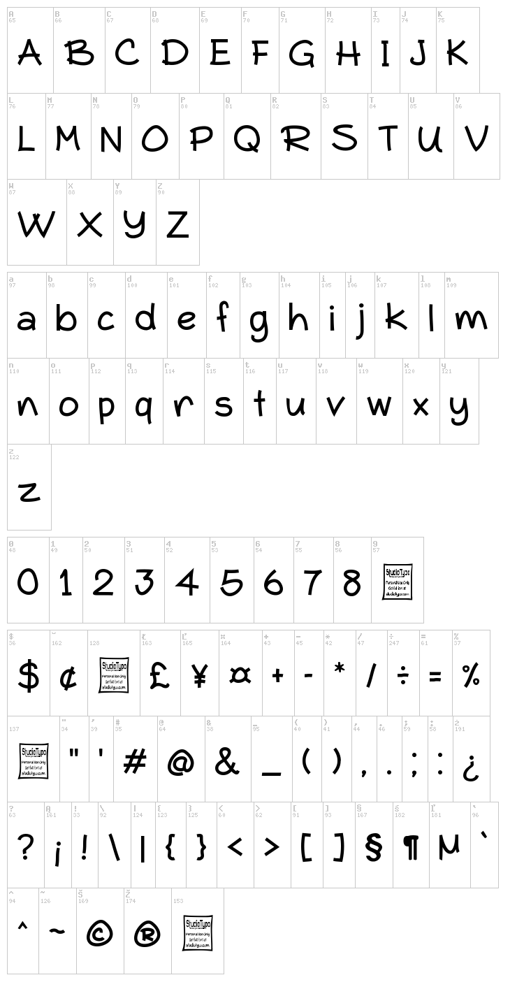 Typo Comica font map
