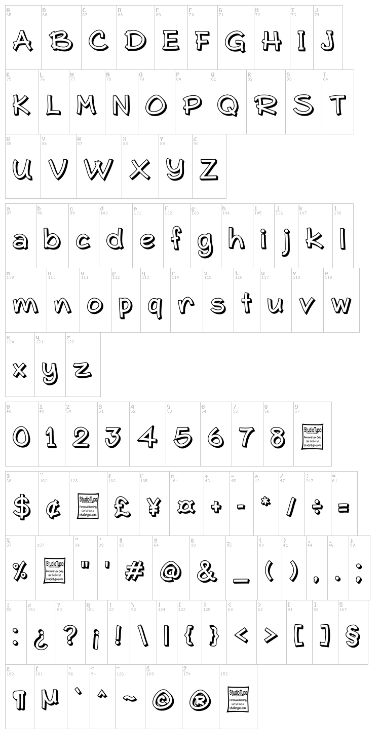 Typo Comica font map