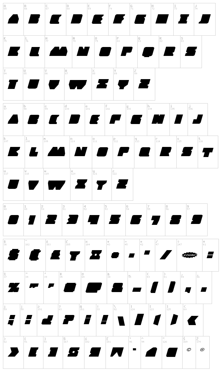 Contour of Duty font map