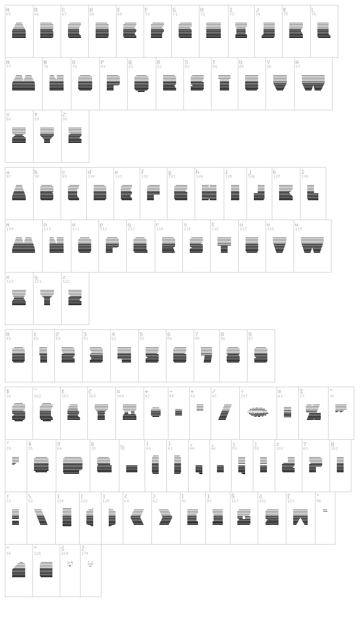 Contour of Duty font map