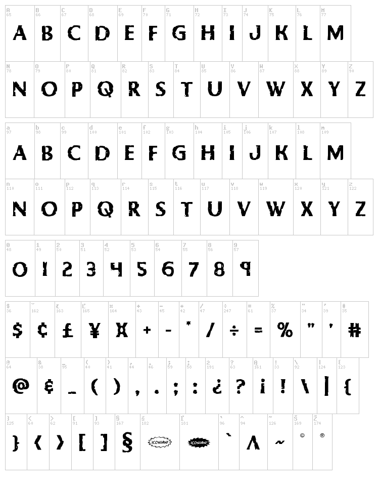 Body Swipers font map