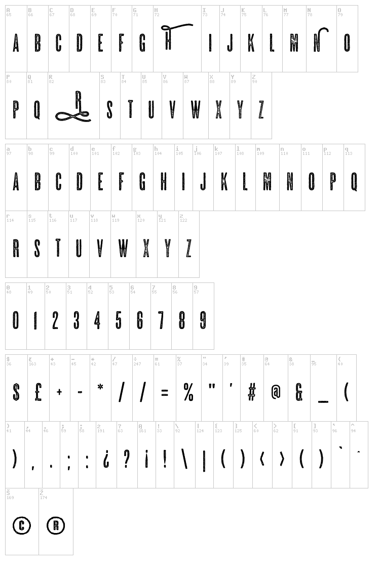 Huntress font map