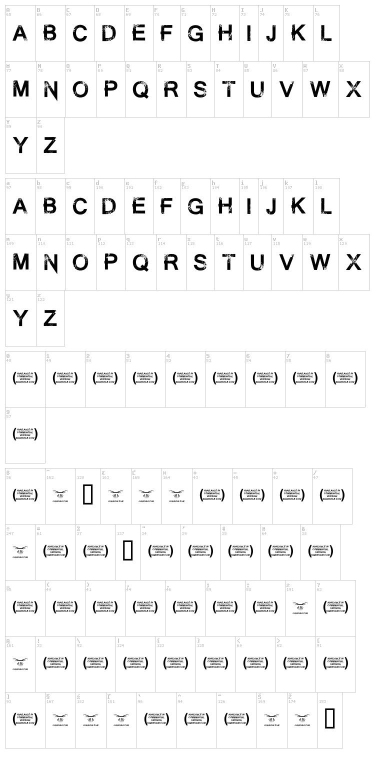 Summon the Executioner font map