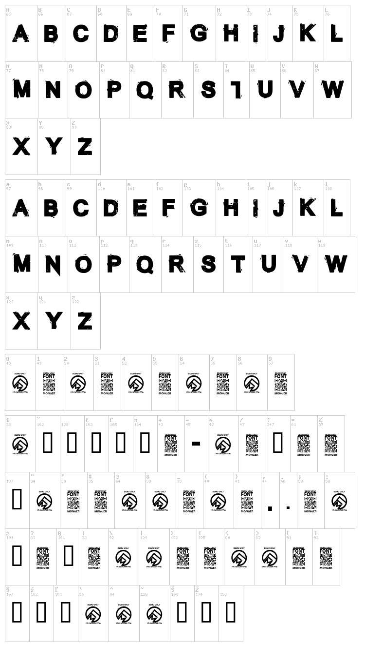 The Unknown font map