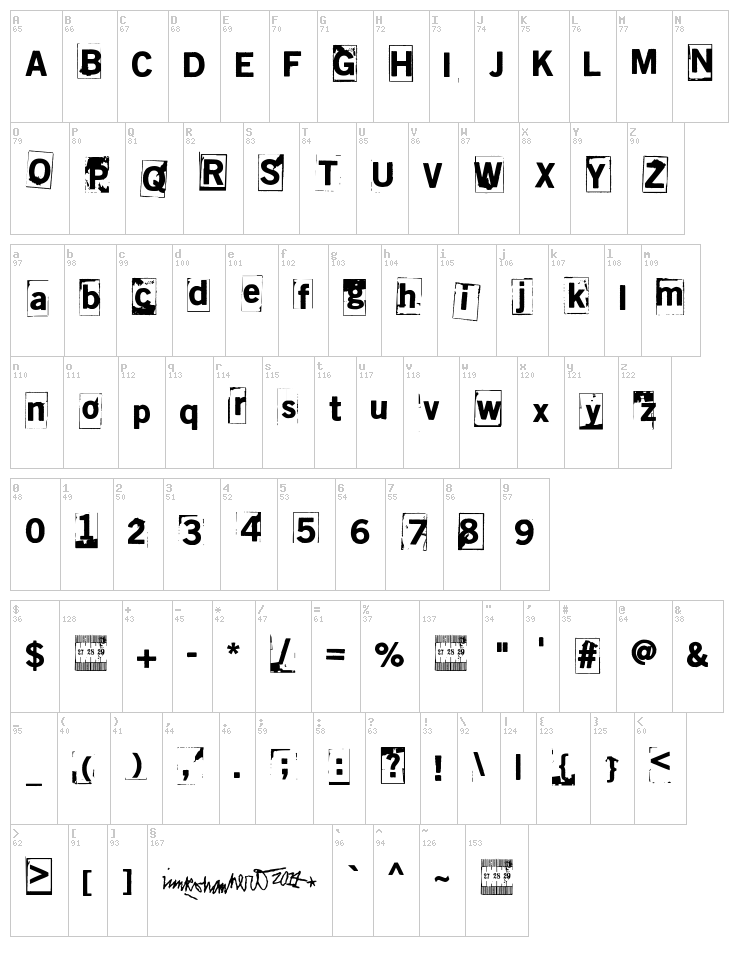 Lumihyeena font map