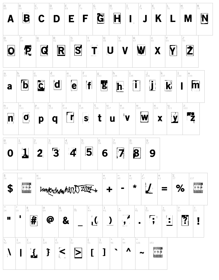 Lumihyeena font map