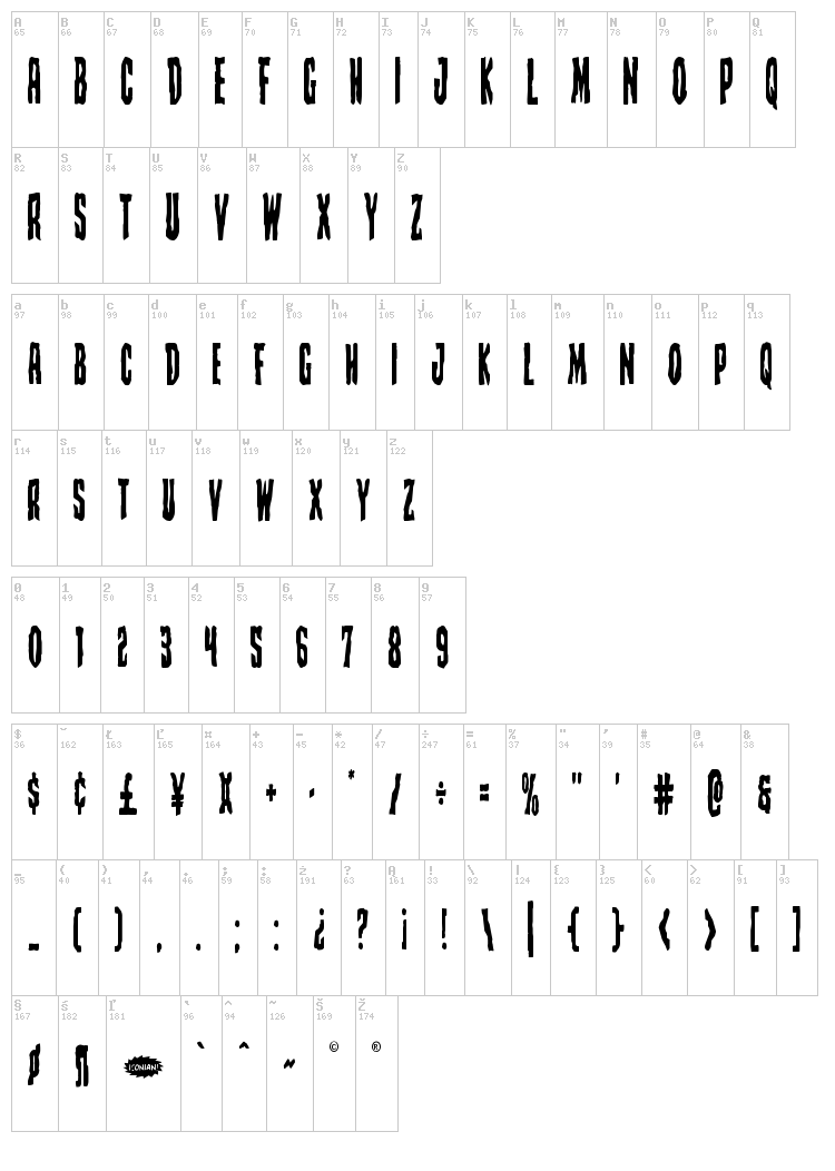 Creepy Crawlers font map
