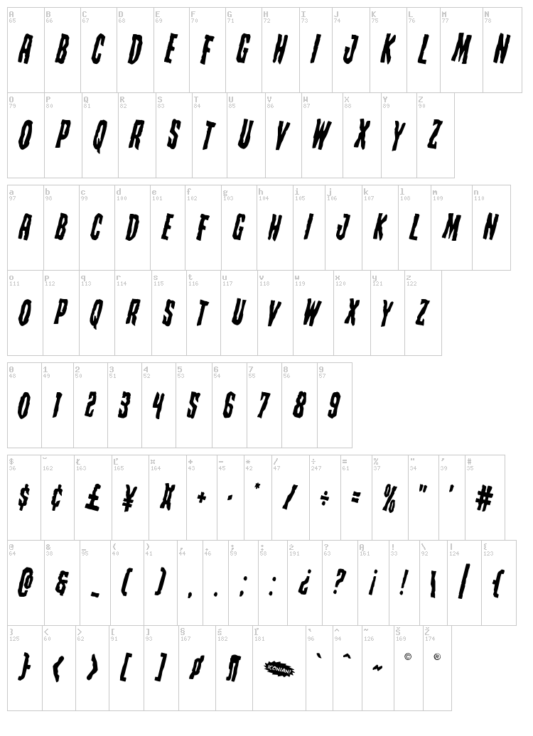 Creepy Crawlers font map