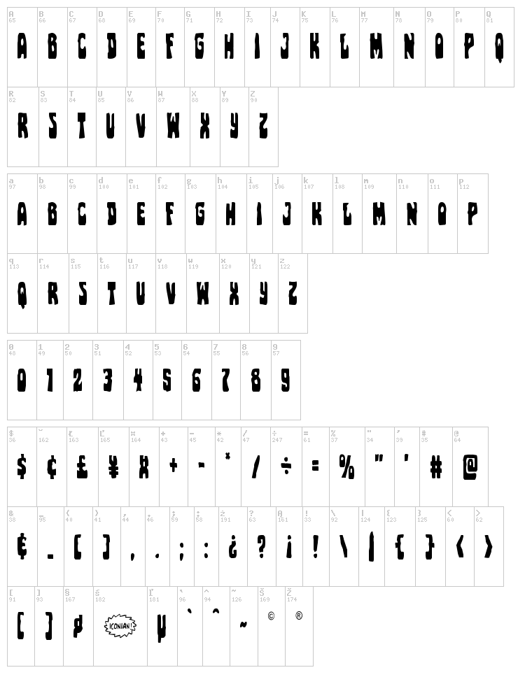 Pocket Monster font map