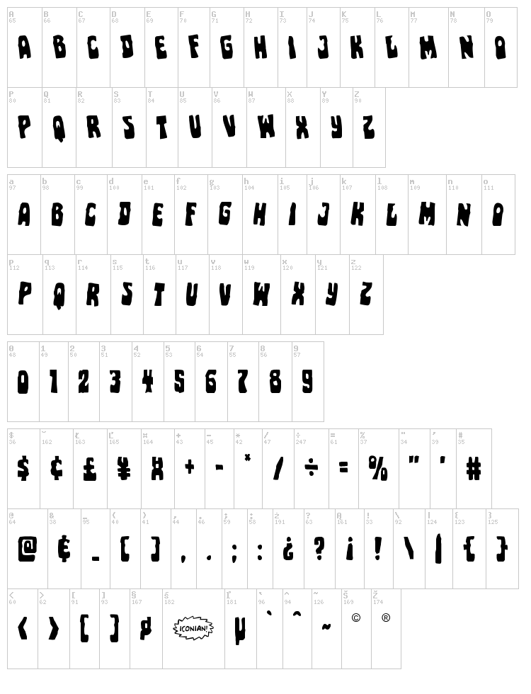 Pocket Monster font map