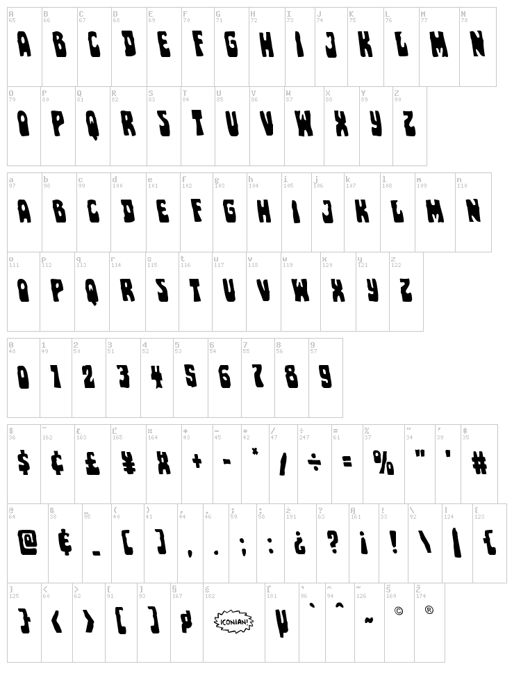 Pocket Monster font map