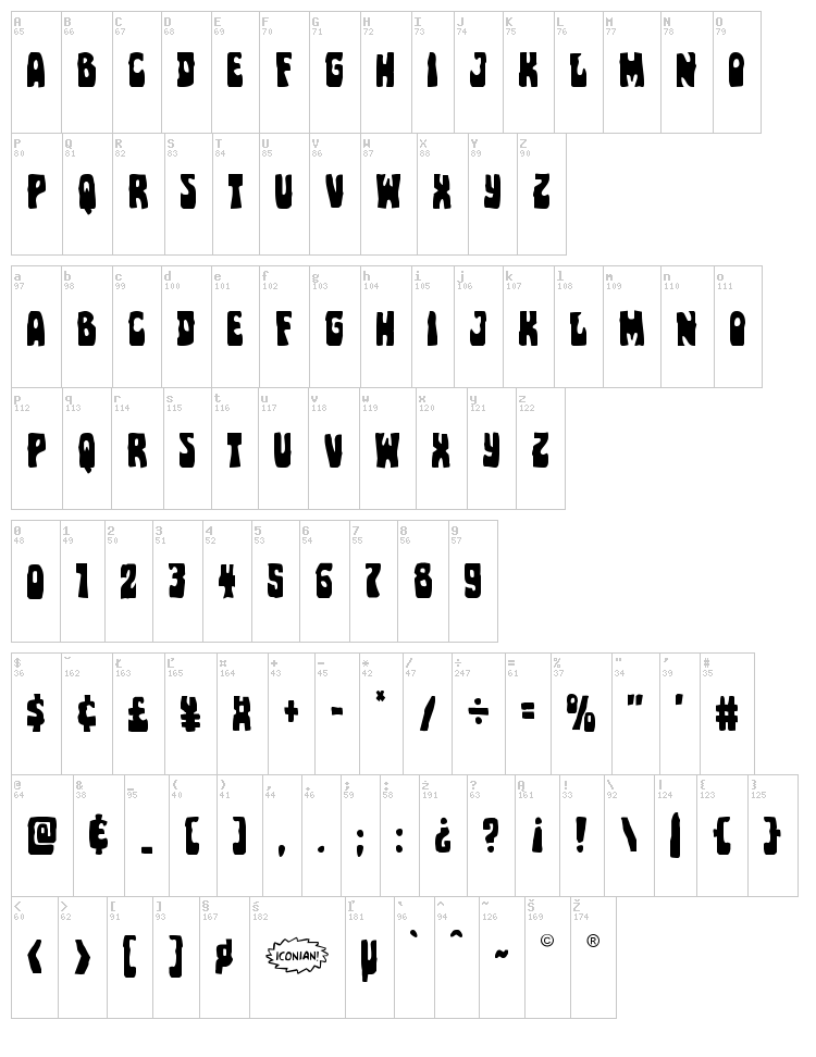 Pocket Monster font map