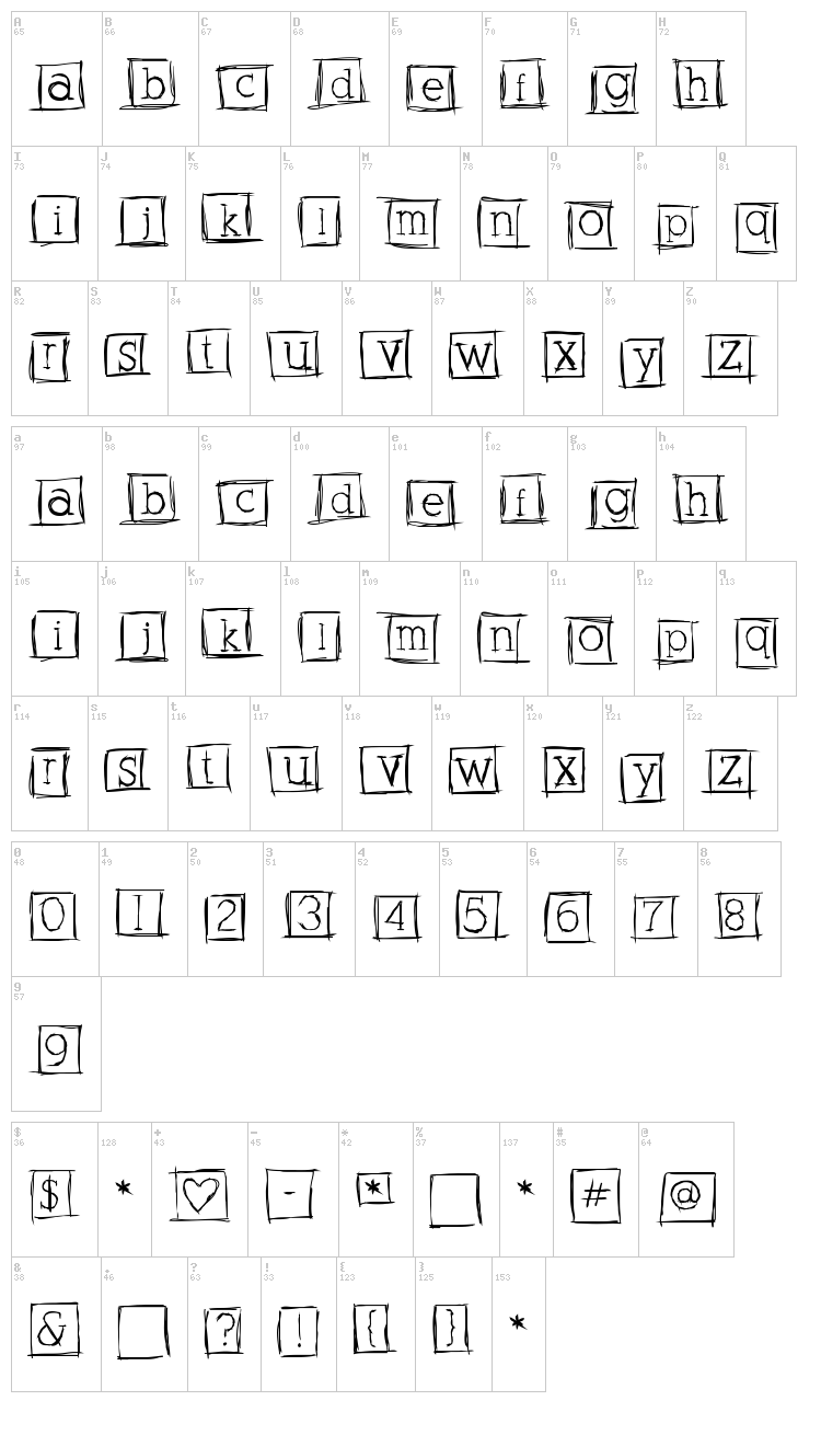 Alphabits Squared font map
