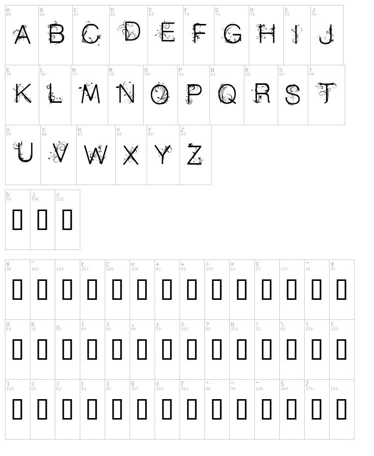 CF Flowers of Destiny font map