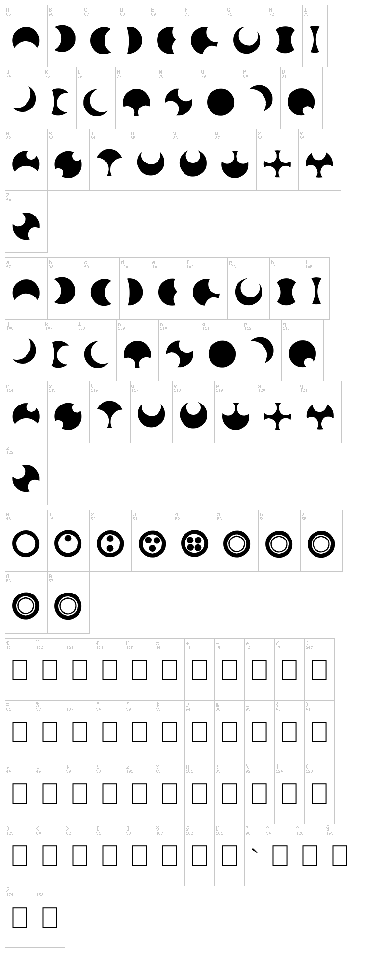 Moonogram font map