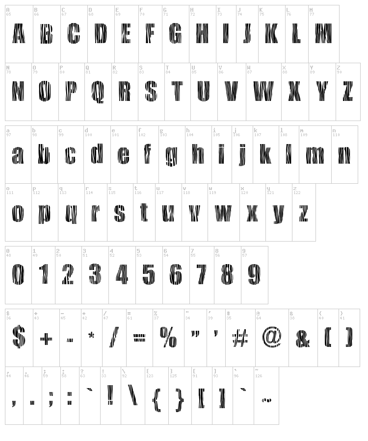 Safari Zebra font map