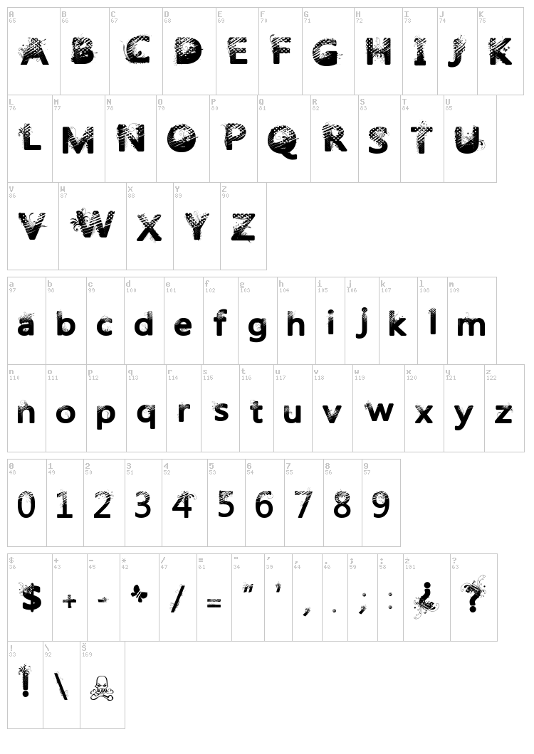 Trash Butterfly font map