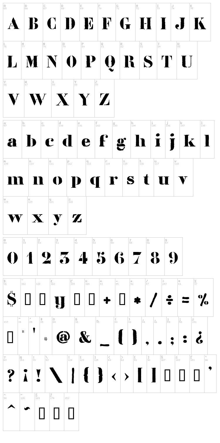 LL Liberte font map