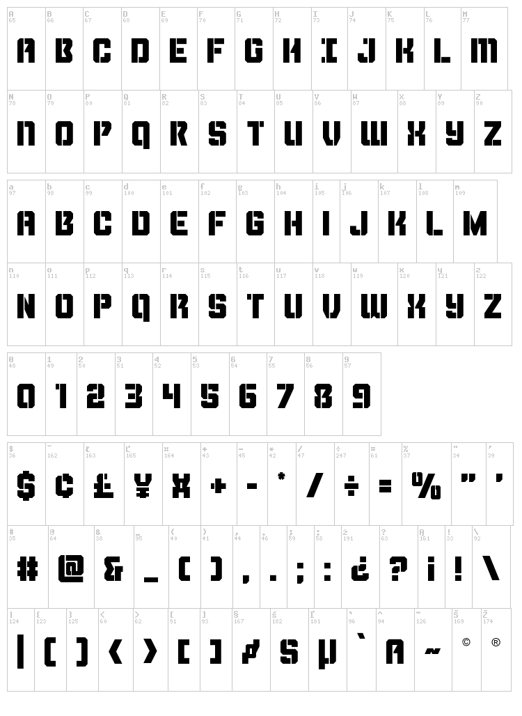 Thunder Trooper font map