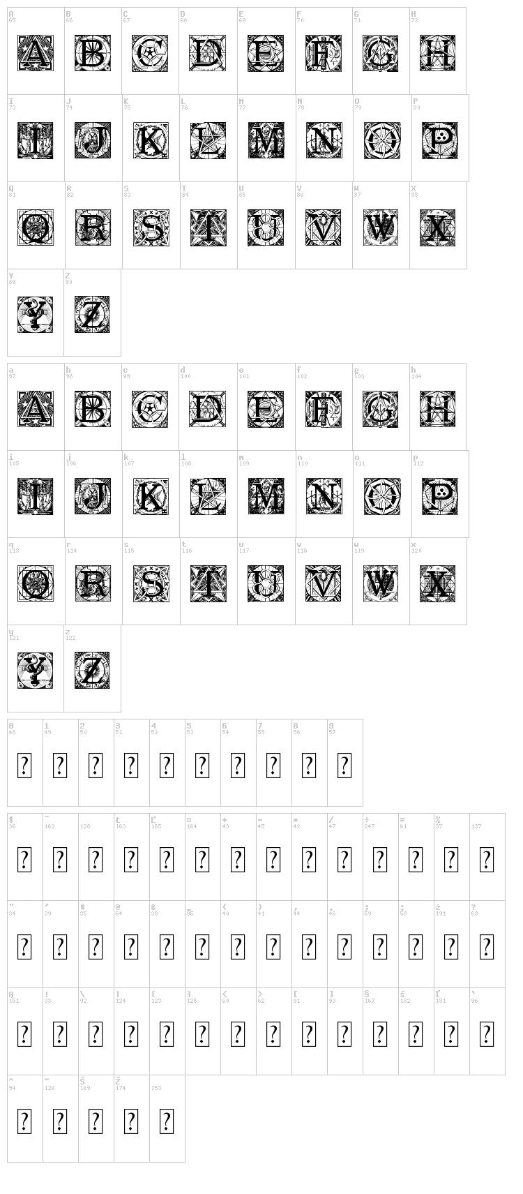 Masonic Tattegrain font map