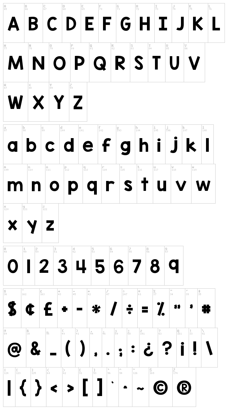 KG Blank Space font map