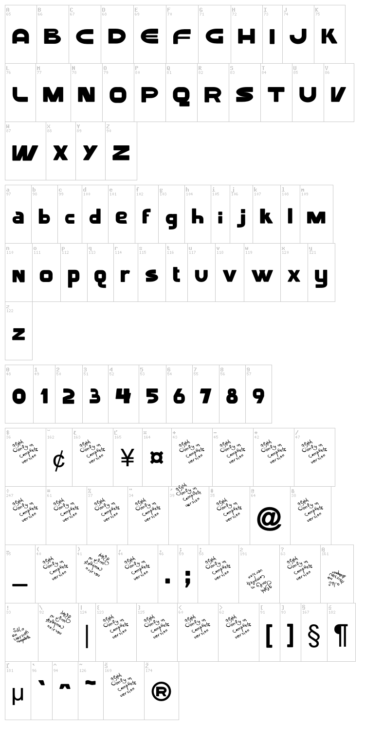 LGF Terra Demo font map