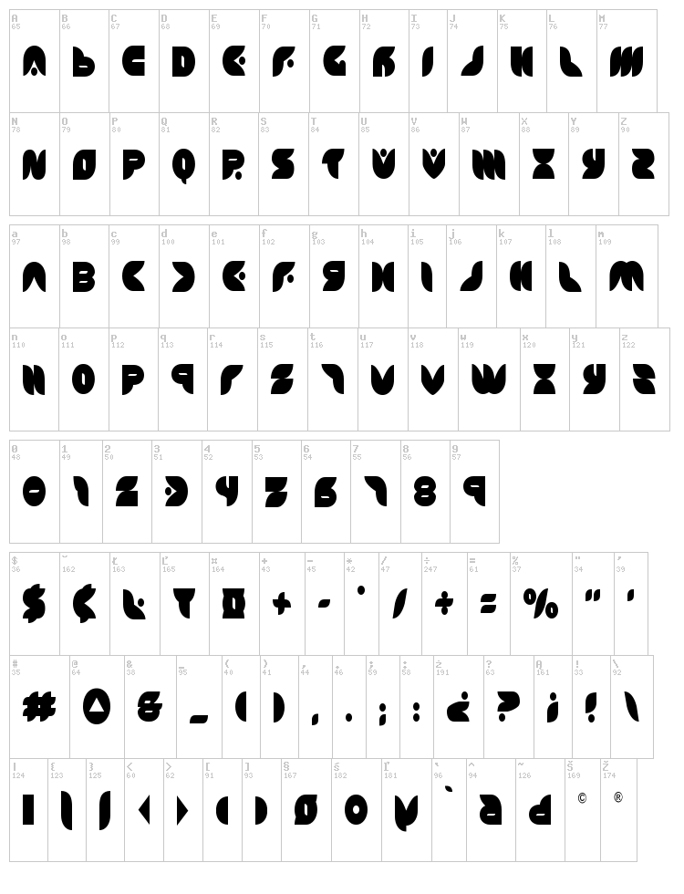 Puff Angel font map