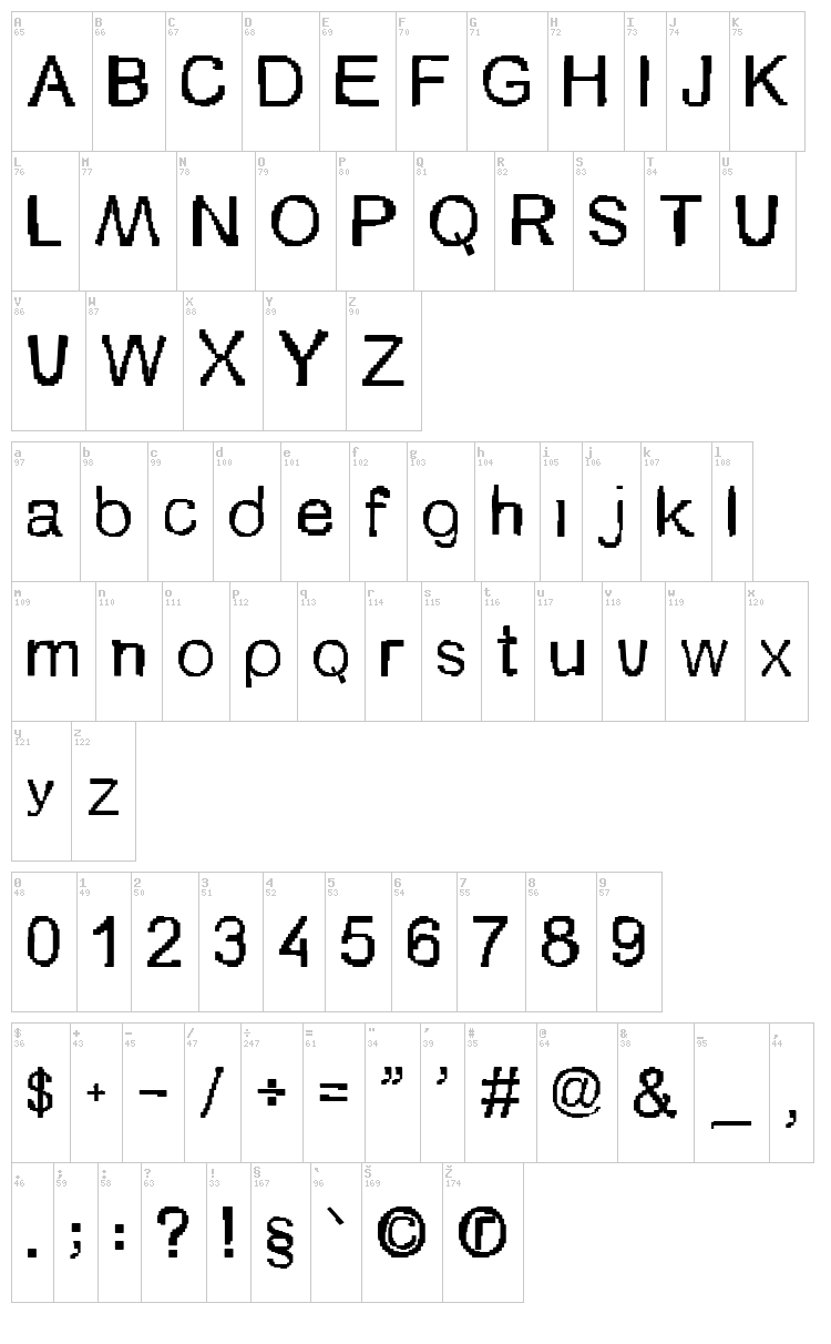 Szionka font map
