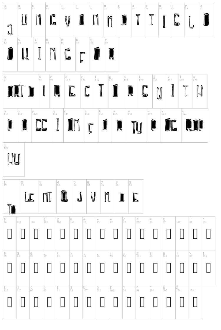 Troja Script font map