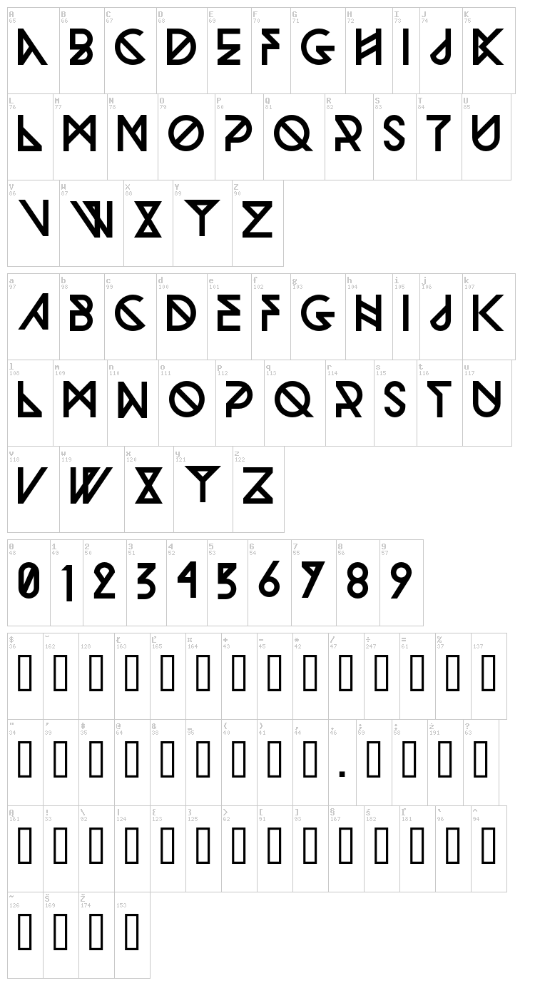 Woodwarrior font map