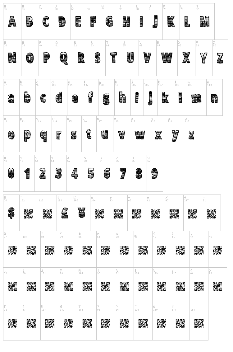Zero Hype font map